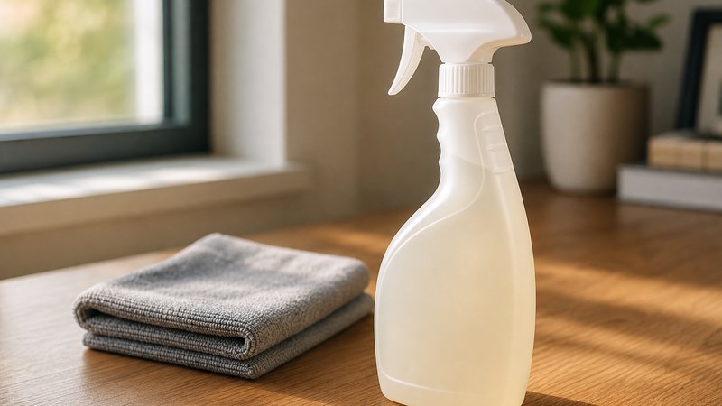 All-purpose cleaner spray bottle from an interior car detailing kit on a wood desk
