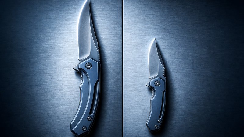 Two budget EDC knives compared side by side on a brushed metal surface