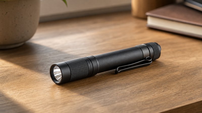 ThruNite Archer Mini, a top EDC flashlight under $50, on a wood desk